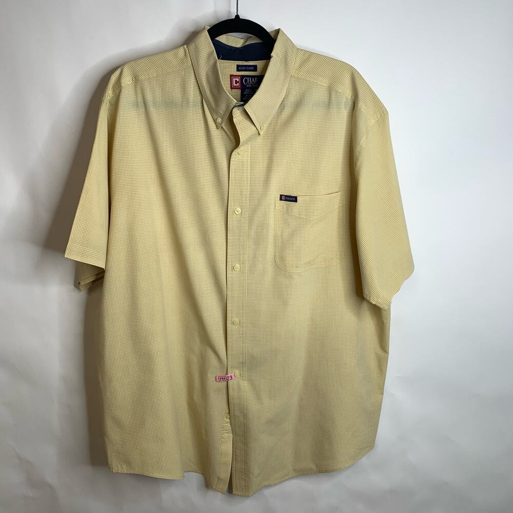 Chaps Easy Care Yellow Gold Check Short Sleeve Button Up Shirt Sz XXL
